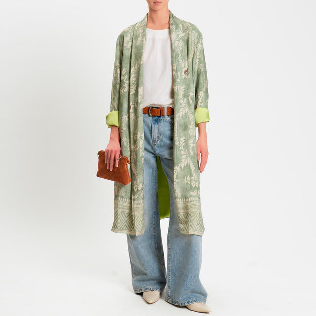 Wu'side-Kimono lungo fantasia floreale - verde/sand