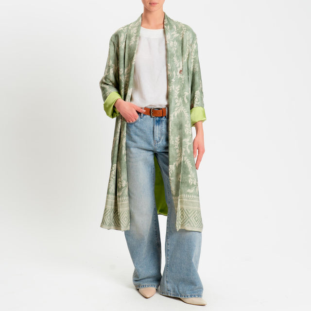 Wu'side-Kimono lungo fantasia floreale - verde/sand