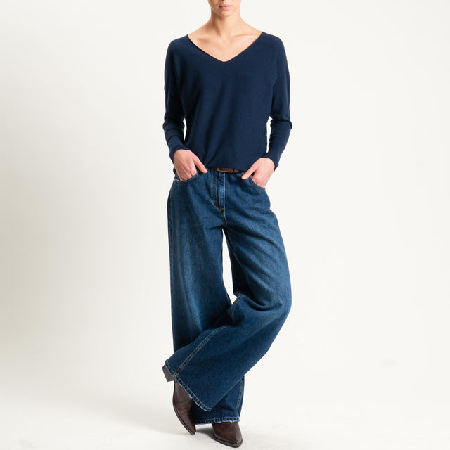 Zeroassoluto-Maglia scollo v con spacchi - blu