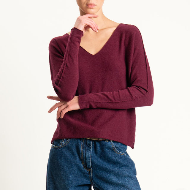 Zeroassoluto-Maglia scollo v con spacchi - Bordeaux