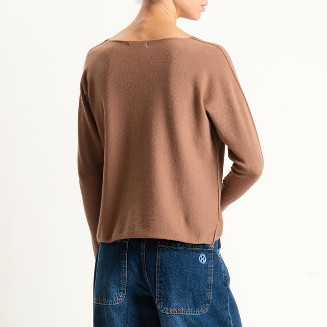 Zeroassoluto-Maglia scollo v con spacchi - camel