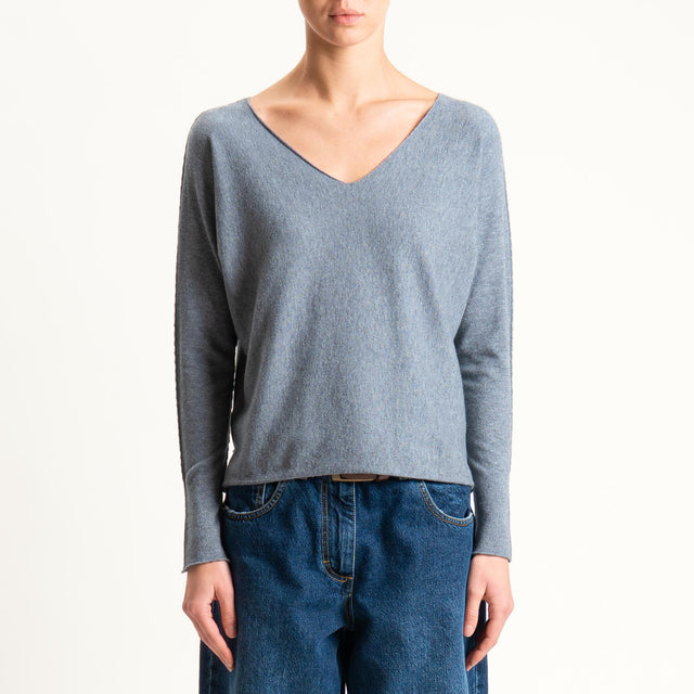 Zeroassoluto-Maglia scollo v con spacchi - grigio melange
