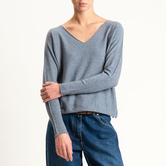 Zeroassoluto-Maglia scollo v con spacchi - grigio melange