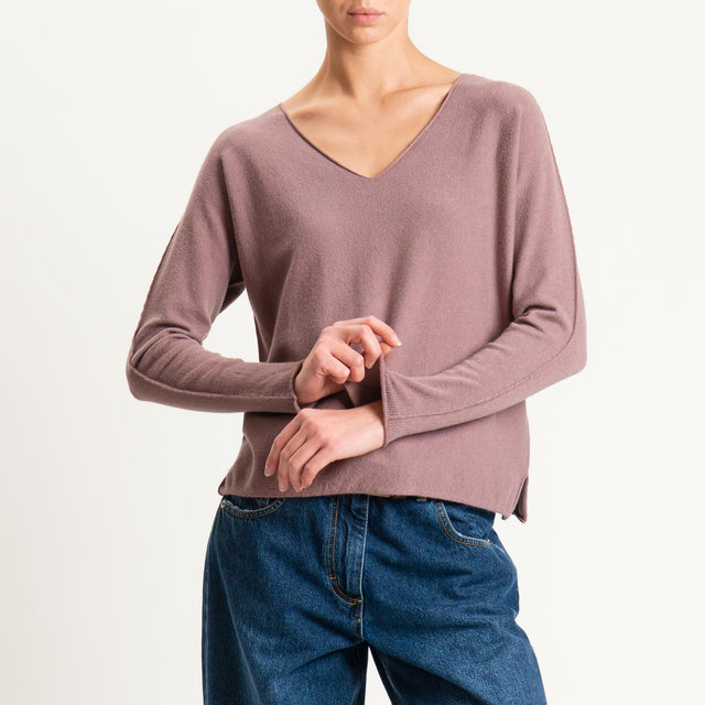 Zeroassoluto-Maglia scollo v con spacchi - mauve