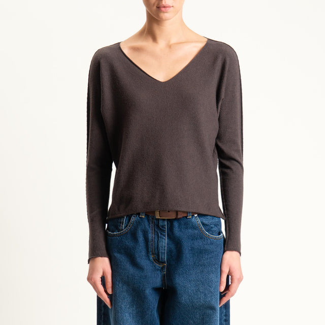 Zeroassoluto-Maglia scollo v con spacchi - cioccolato