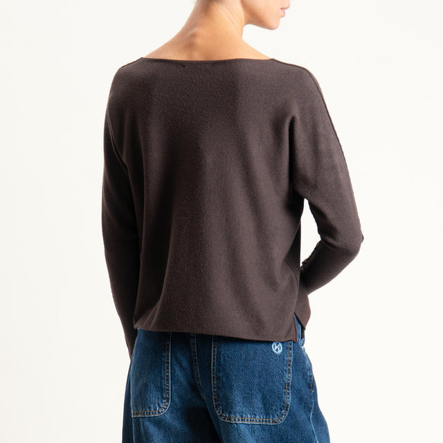Zeroassoluto-Maglia scollo v con spacchi - cioccolato