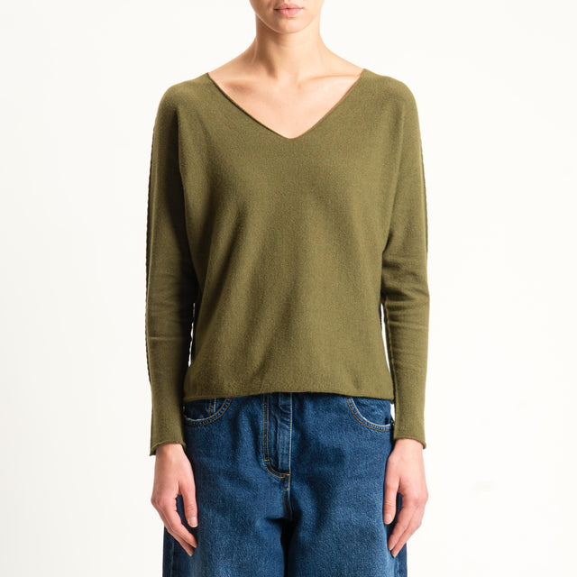 Zeroassoluto-Maglia scollo v con spacchi - olio