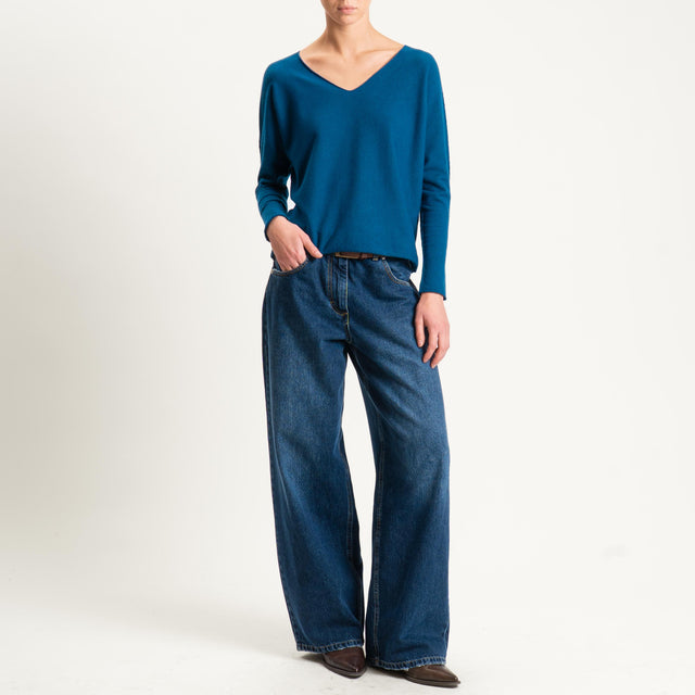 Zeroassoluto-Maglia scollo v con spacchi - ottanio
