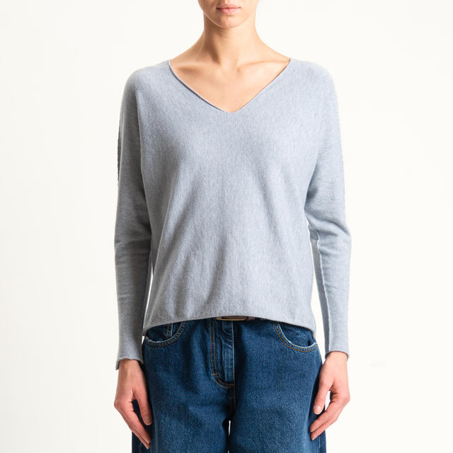 Zeroassoluto-Maglia scollo v con spacchi - perla