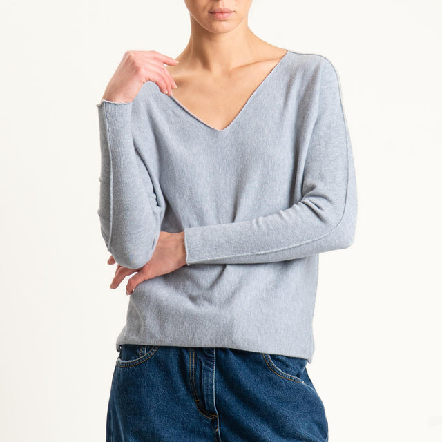Zeroassoluto-Maglia scollo v con spacchi - perla