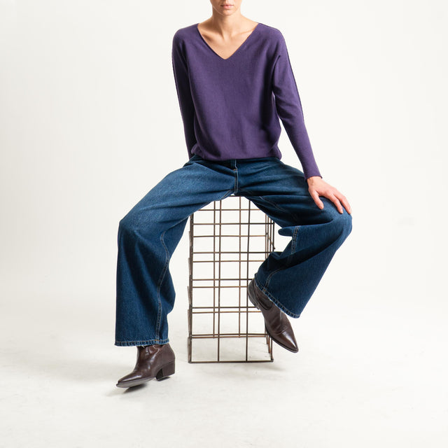 Zeroassoluto-Maglia scollo v con spacchi - uva