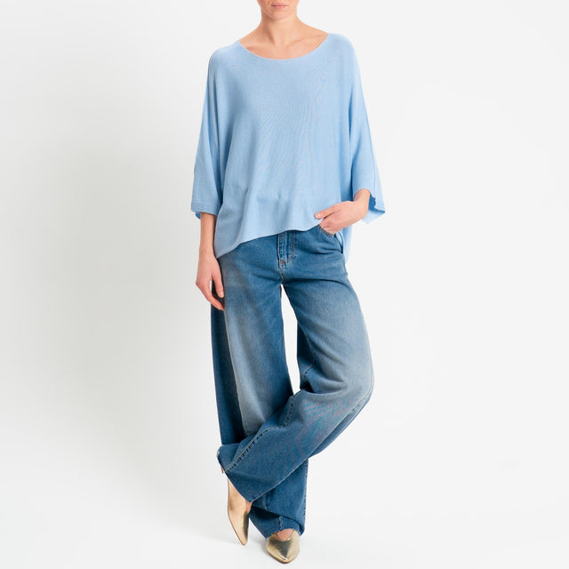 Zeroassoluto-Maglia a scatola scollo barca manica pipistrello - sky