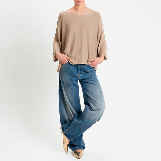 Zeroassoluto-Maglia a scatola scollo barca manica pipistrello - beige