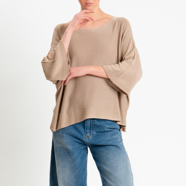 Zeroassoluto-Maglia a scatola scollo barca manica pipistrello - beige