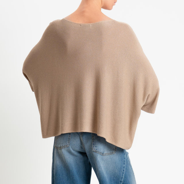 Zeroassoluto-Maglia a scatola scollo barca manica pipistrello - beige