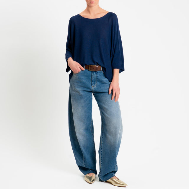 Zeroassoluto-Maglia a scatola scollo barca manica pipistrello - blu