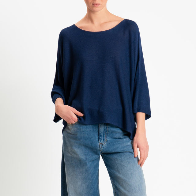 Zeroassoluto-Maglia a scatola scollo barca manica pipistrello - blu