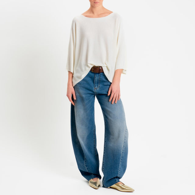 Zeroassoluto-Maglia a scatola scollo barca manica pipistrello - panna