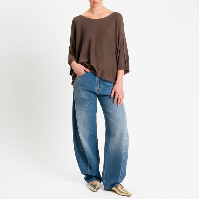 Zeroassoluto-Maglia a scatola scollo barca manica pipistrello - choco