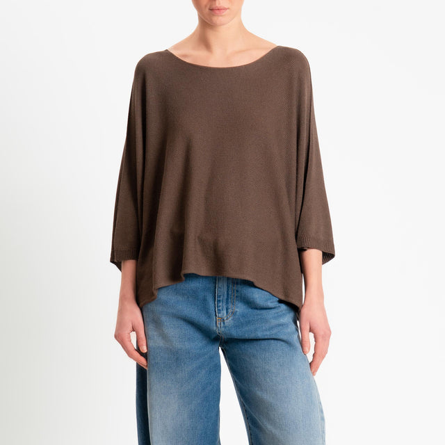 Zeroassoluto-Maglia a scatola scollo barca manica pipistrello - choco