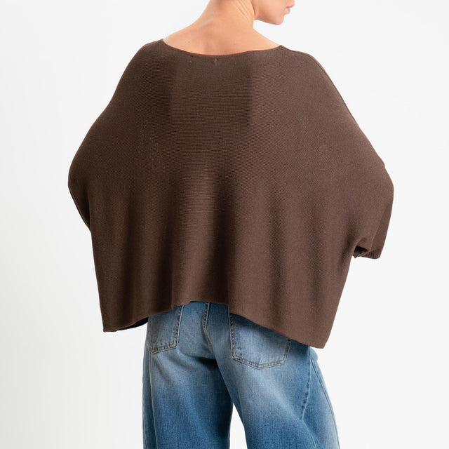 Zeroassoluto-Maglia a scatola scollo barca manica pipistrello - choco