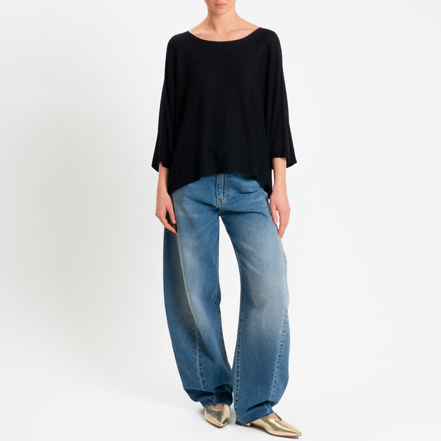 Zeroassoluto-Maglia a scatola scollo barca manica pipistrello - nero