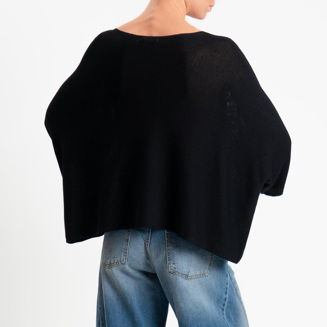 Zeroassoluto-Maglia a scatola scollo barca manica pipistrello - nero