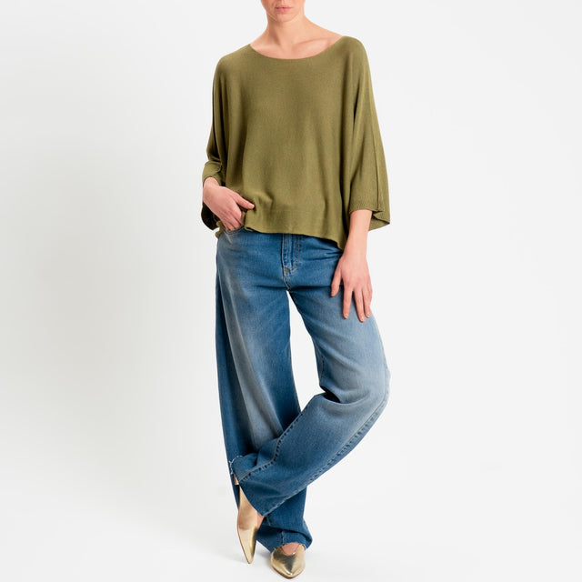 Zeroassoluto-Maglia a scatola scollo barca manica pipistrello - olio