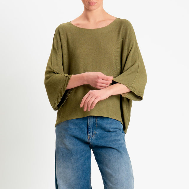 Zeroassoluto-Maglia a scatola scollo barca manica pipistrello - olio