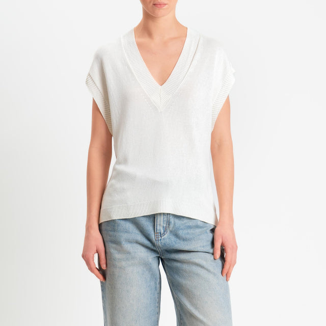 Zeroassoluto-Gilet scollo v - panna