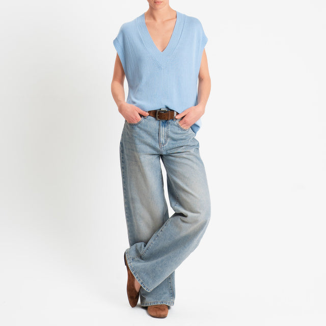 Zeroassoluto-Gilet scollo v - sky