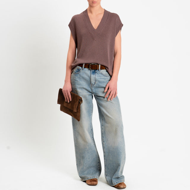 Zeroassoluto-Gilet scollo v - moka