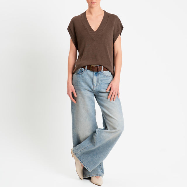 Zeroassoluto-Gilet scollo v - choco