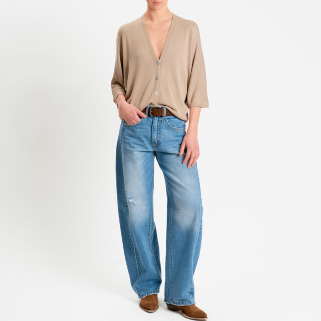 Zeroassoluto-Cardigan scollo v manica 3/4 - beige