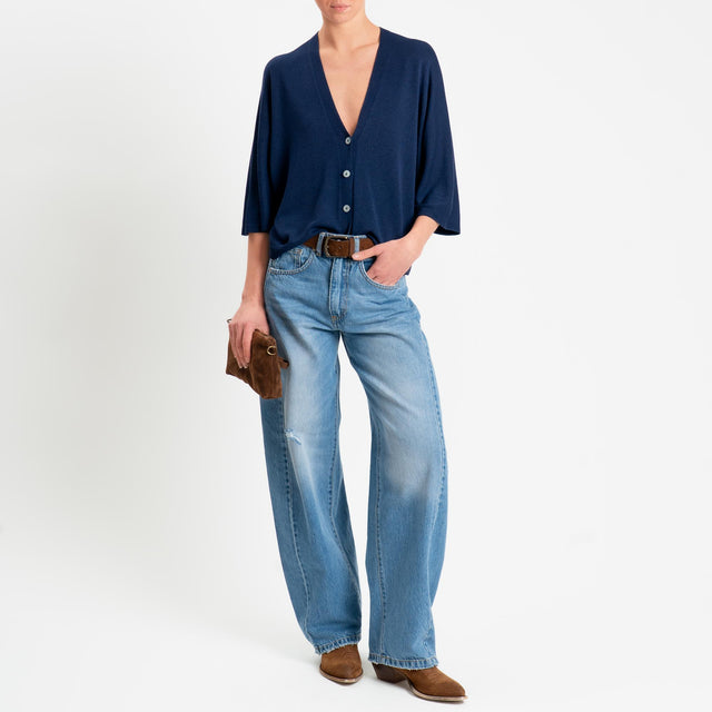 Zeroassoluto-Cardigan scollo v manica 3/4  - blu