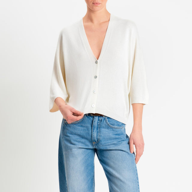 Zeroassoluto-Cardigan scollo v manica 3/4  - panna