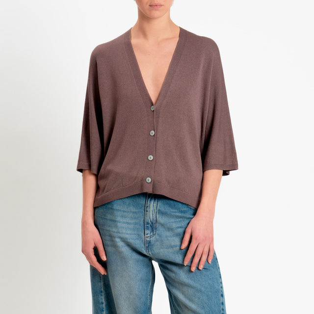 Zeroassoluto-Cardigan scollo v - moka