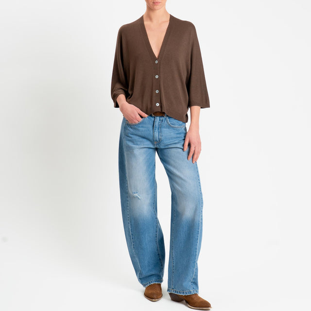 Zeroassoluto-Cardigan scollo v manica 3/4 - choco
