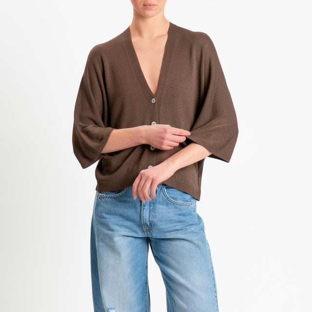 Zeroassoluto-Cardigan scollo v manica 3/4 - choco