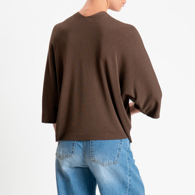 Zeroassoluto-Cardigan scollo v manica 3/4 - choco