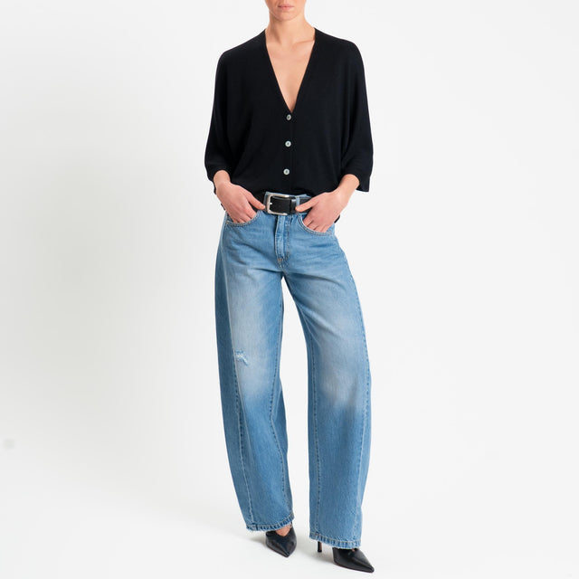 Zeroassoluto-Cardigan scollo v manica 3/4 - nero