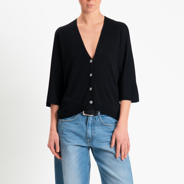 Zeroassoluto-Cardigan scollo v manica 3/4  - nero