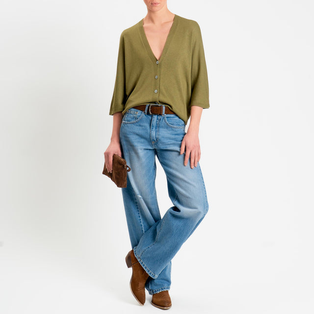 Zeroassoluto-Cardigan scollo v manica 3/4  - olio