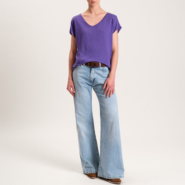 Zeroassoluto-T-shirt scollo V in lino - peonia