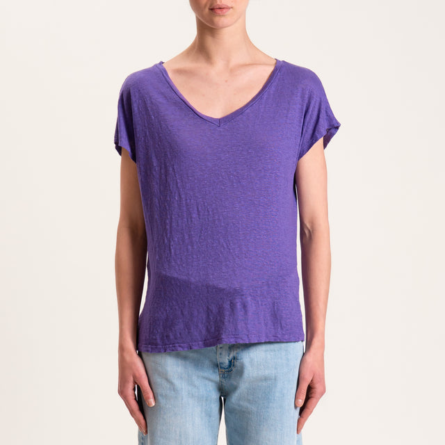 Zeroassoluto-T-shirt scollo V in lino - peonia
