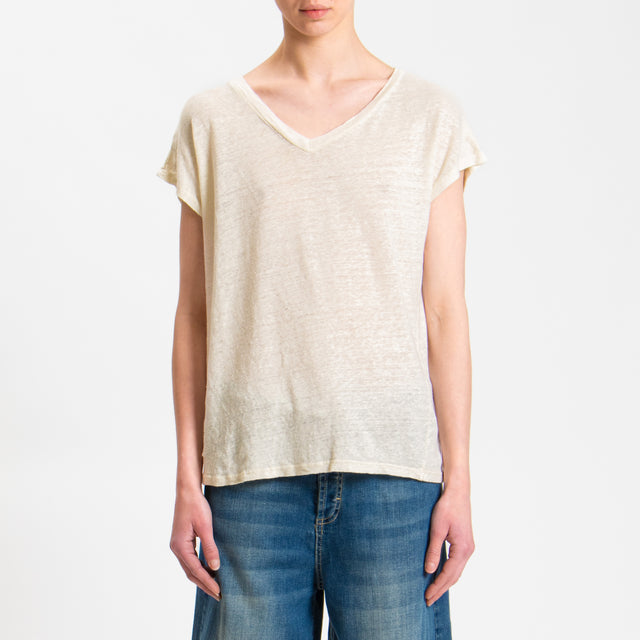 Zeroassoluto-T-shirt scollo V in lino - burro