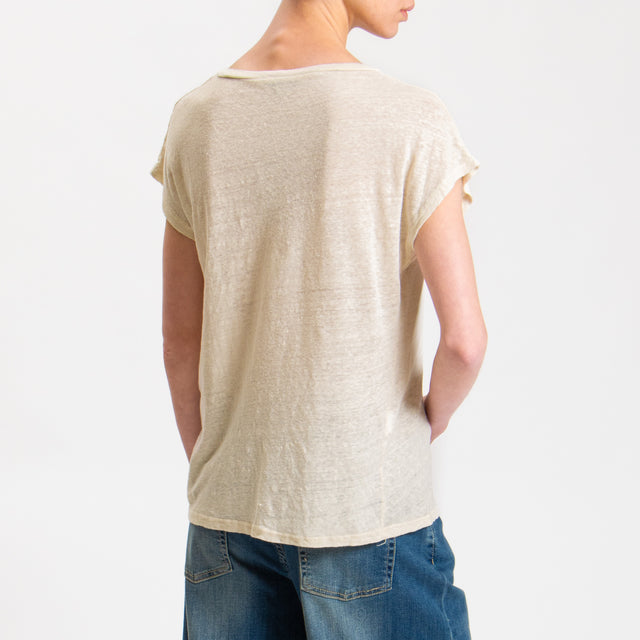 Zeroassoluto-T-shirt scollo V in lino - burro