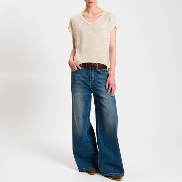Zeroassoluto-T-shirt scollo V in lino - burro