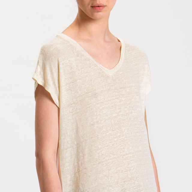 Zeroassoluto-T-shirt scollo V in lino - burro