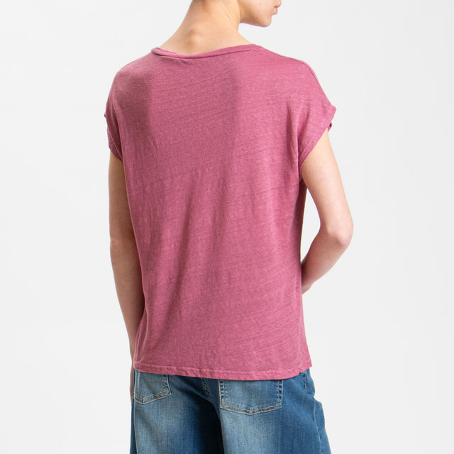 Zeroassoluto-T-shirt scollo V in lino - rose